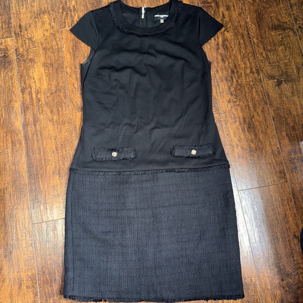 NEW Karl Lagerfeld Paris Ongoing Little Black Tweed Dress Sz‎ 4